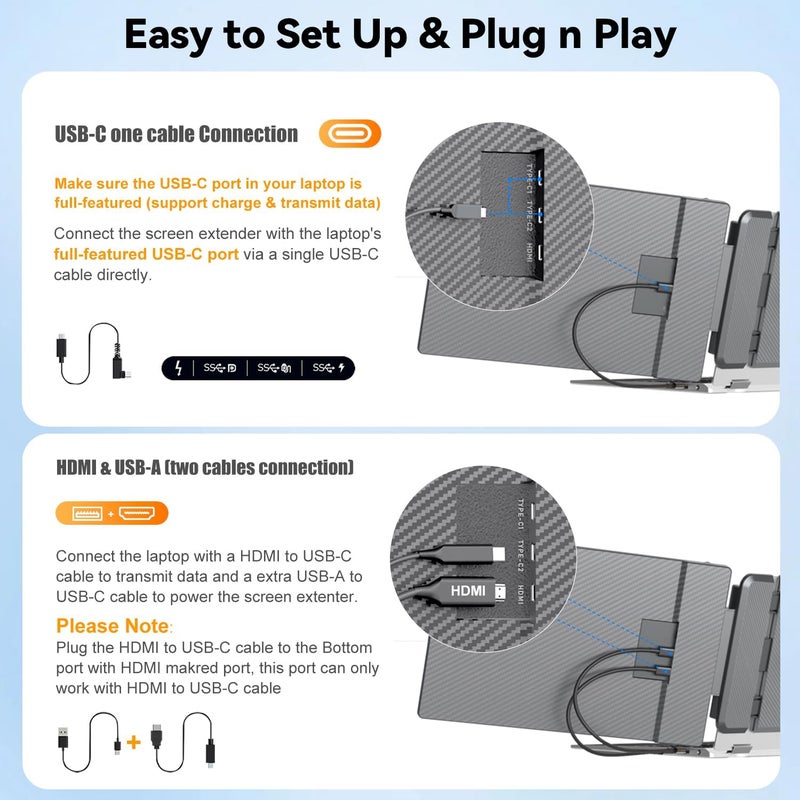 KEFEYA Laptop Screen Extender 2K, 2160x1440 QHD Laptop Monitor Extender Dual Screen, 14” Portable Monitor for Laptops 13-17" with USB-C/HDMI Port, Plug n Play for Windows/Mac/Android/Switch/PS5 - Image 4